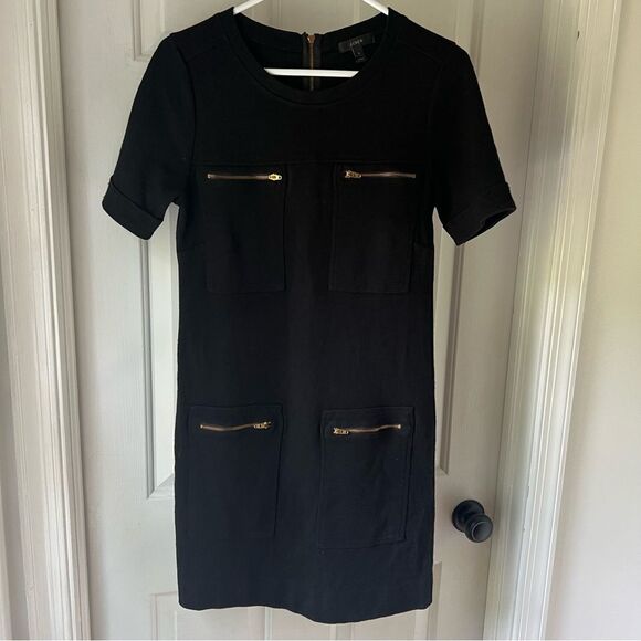 J. Crew Women's Shift Career Dress Gold Zipper Pockets Wool Blend Black Size 6 - Picture 1 of 5